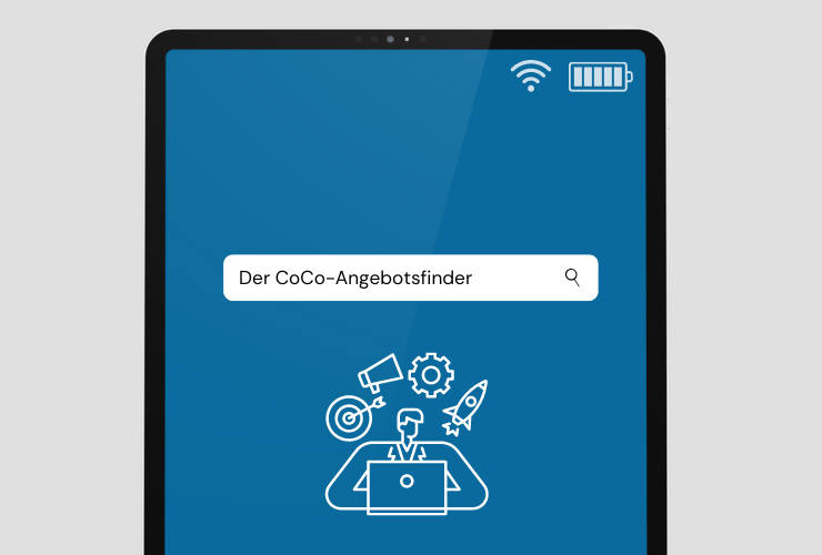 Der CoCo-Angebotsfinder wird auf einem Tablet angezeigt.