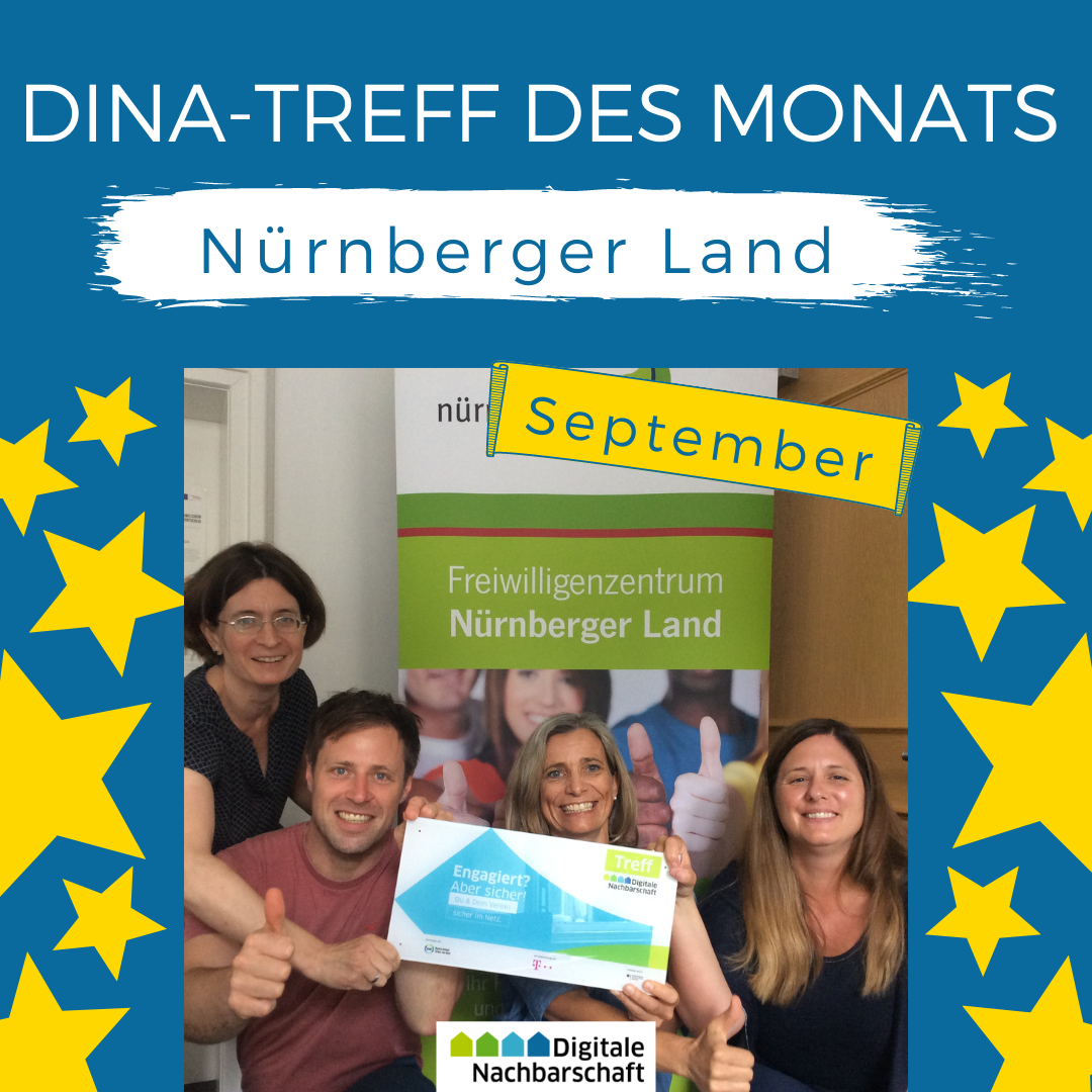 Auf dem Bild sieht man 3 Frauen und einen Mann, die die DiNa-Check Palette in die Kamera halten und lächeln.