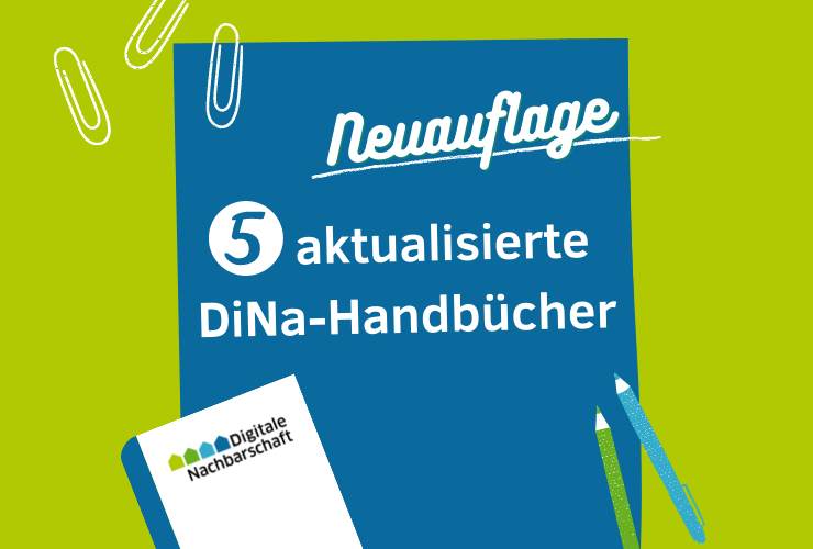 Verkündung, dass 5 DiNa-Handbücher neu aufgelegt wurden.